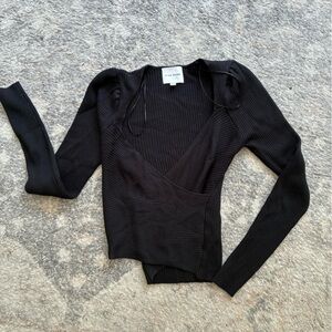 Pink Rose Black Ribbed Knit Top
